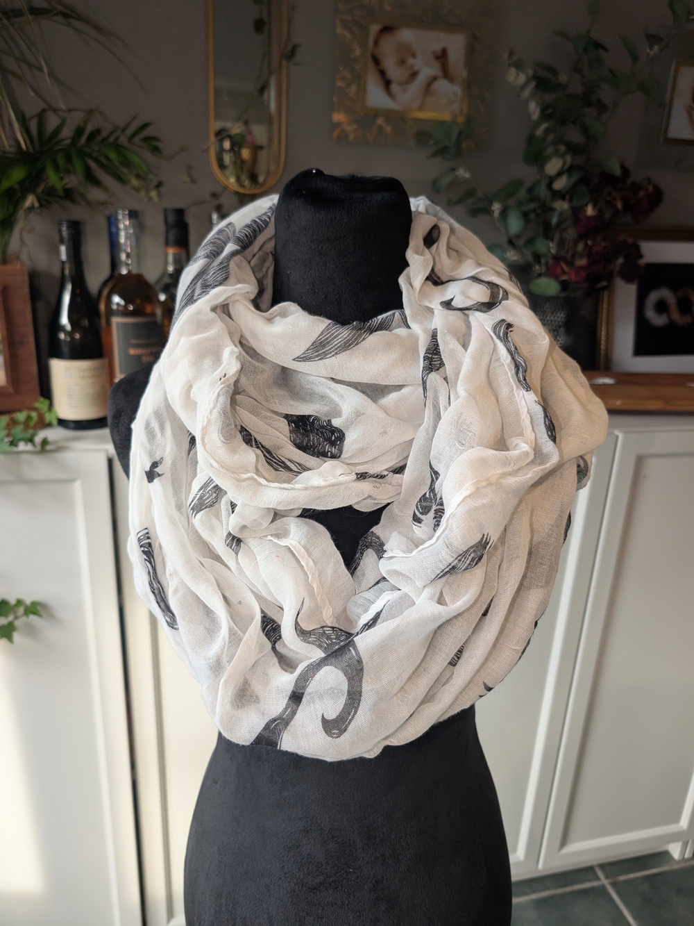 Bluenotes White Infinity Scarf with Black Mustache Print